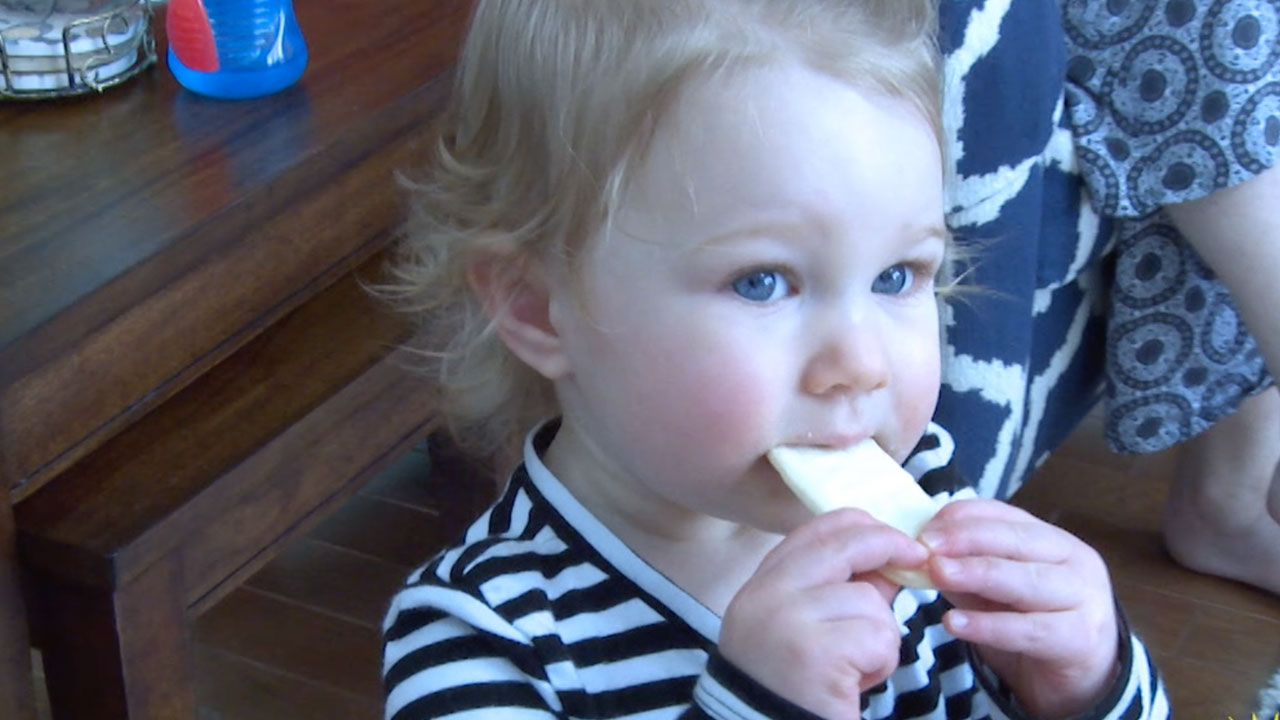 Toddler eating cracker