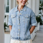 Front of MomLifeTV logo denim jacket